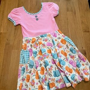 Eleanor Rose 7/8 Pink Cream Pumpkin Hadlee Dress Fit & Flare Stretch Knit Fall